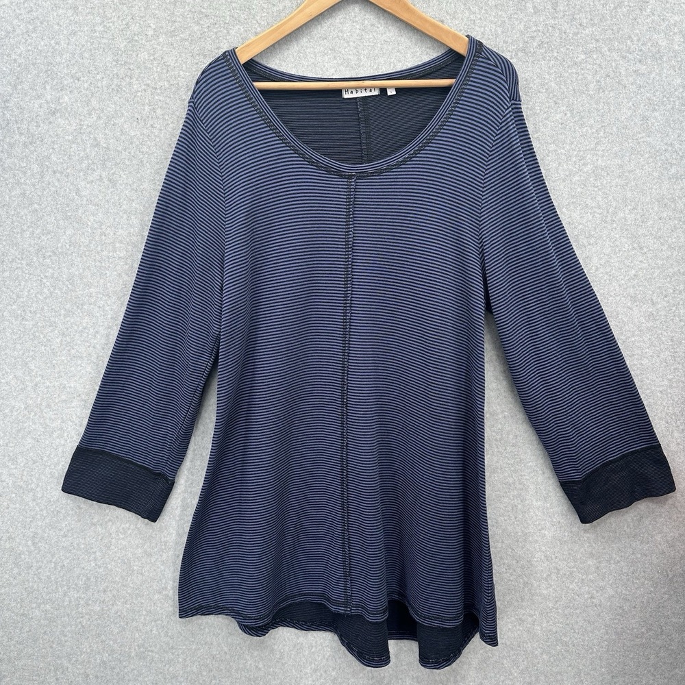 Habitat Tunic Dress Top Striped Long Sleeves Scoop Neck Blue Black Large